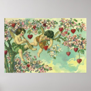 Poster Jour des Valentines vintages Cupidons victoriens C