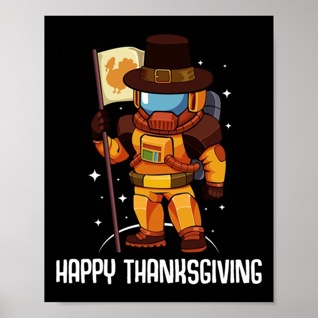 Poster Jour du bon thanksgiving L'astronaute Turquie Drap (Devant)