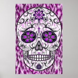 Poster Jour du crâne mort de sucre - rose et du pourpre