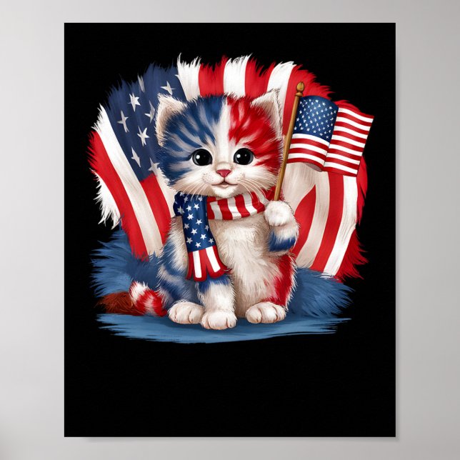 Poster Jour du souvenir Chat Kitty drôle 4 juillet Patrio (Devant)