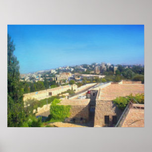 Poster Jour ensoleillé Yemin Moshe regarde le pétrole J