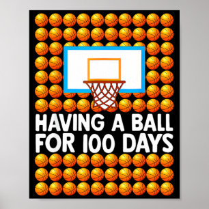 Poster Jour mignon de l'école de basket-ball 100ème jour