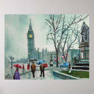 Poster Jour pluvieux dans des habitants de Londres avec