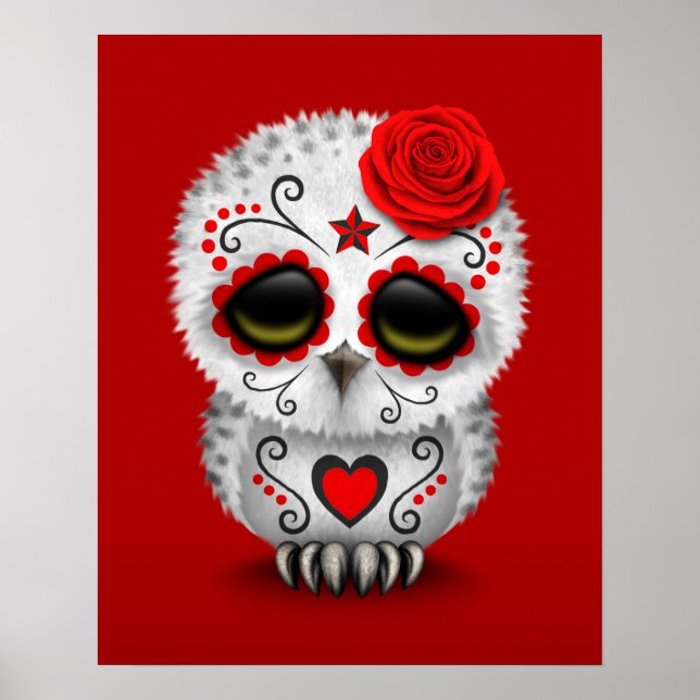 Poster Jour rouge mignon de la Chouette crânienne morte R (Devant)