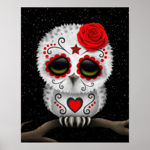 Poster Jour rouge mignon des étoiles mortes du crâne de s