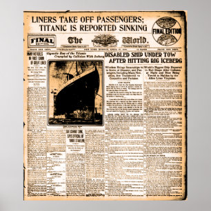 Poster Journal le 15 avril 1912 Titanic rapporté la