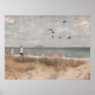 Poster Journée à la plage - Art vintage - peinture à l'hu