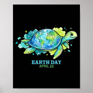 Poster Journée de la Terre aquarelle tortue de mer globe 