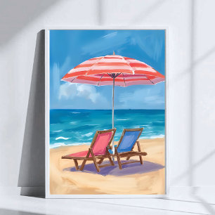 Poster Journée de plage à Cape Cod   Océan aquarelle MA