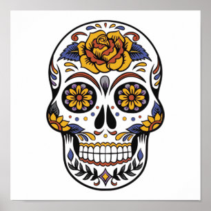 Poster Journée Rose du crâne de sucre mexicain des mort