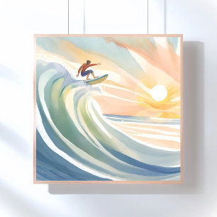 Poster Journées de surf   Aquarelle de vague océanique su