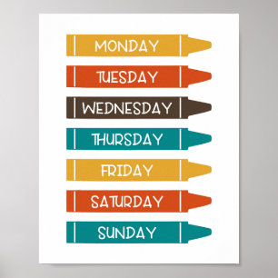 Poster Jours de la semaine Nursery Wall Art