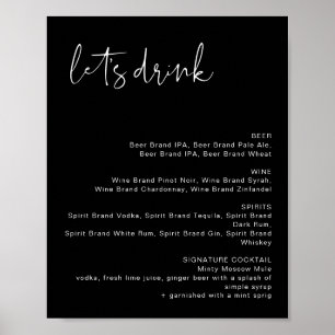 Poster JOVI Edgy Black Modern Let's Drink Bar Menu Sign