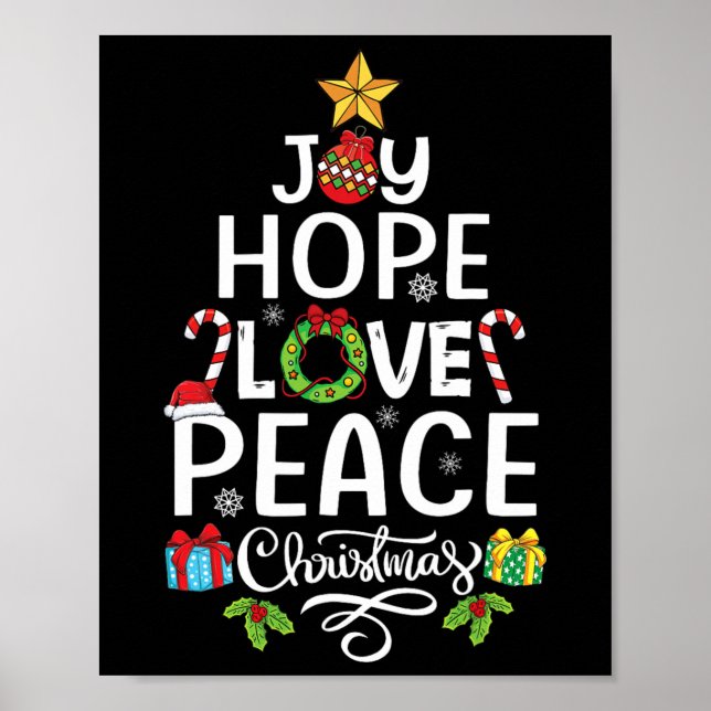 Poster Joy Hope Love Paix Arbre de Noël Famille Noël Homm (Devant)