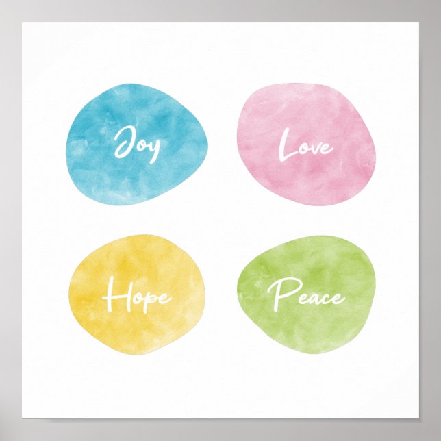 Poster Joy Love Hope Peace Aquarelle Pebbles (Devant)