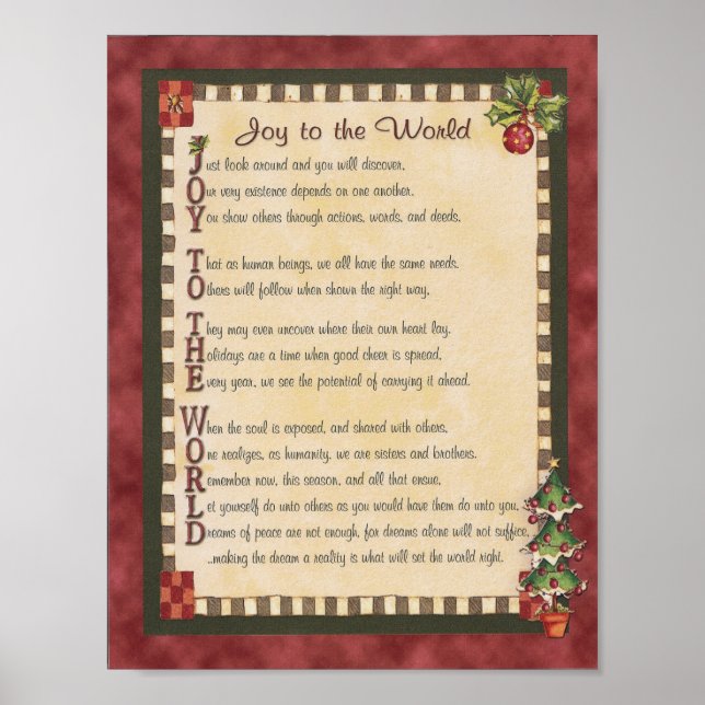 Poster "Joy to the World" Acrostic Poem Canvas Imprimer (Devant)