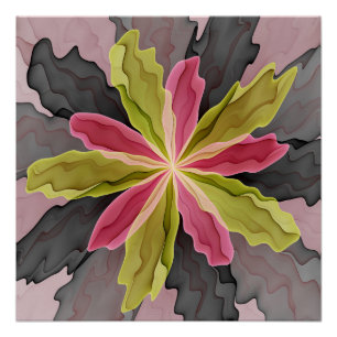 Poster Joy, Vert rose Anthracite Imaginaire Fleur Fractal