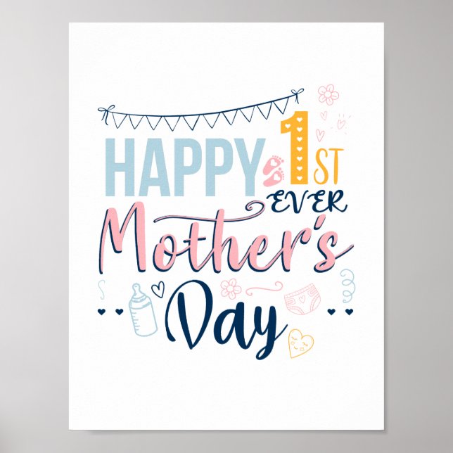 Poster Joyeuse 1ère fête des mères Maman adorable et nouv (Devant)