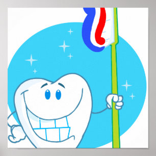Poster Joyeuse dent souriante avec brosse à dents
