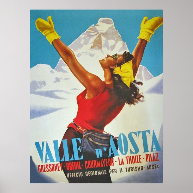 Poster Joyeuse femme dans la Vallée d'Aoste, Italie. Vint (Devant)