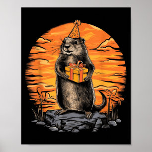 Poster Joyeuse fête de la marmotte à la marmotte avec fêt