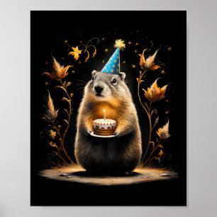 Poster Joyeuse fête de la marmotte avec gâteau d'annivers