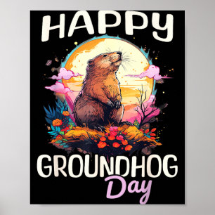 Poster Joyeuse Fête de la Marmotte Femmes Graphiques d'Ar