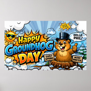 Poster Joyeuse fête de la marmotte Toile de fond amusant