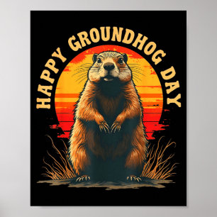 Poster Joyeuse fête de la marmotte vintage 2025 drôle de