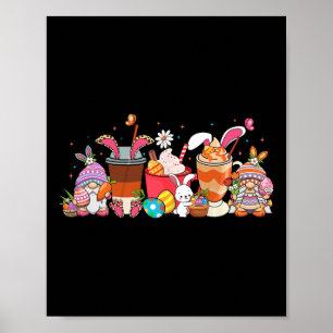 Poster Joyeuse fête de Pâques Gnome Lapin Amateur de café