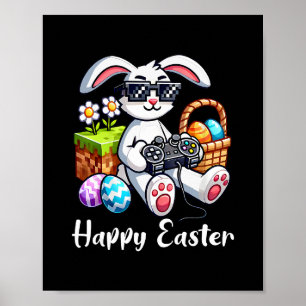 Poster Joyeuse fête de Pâques Lapin Œuf Jeu Vidéo Enfants