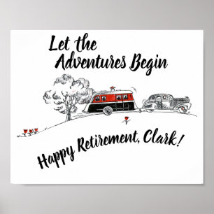 Poster Joyeuse fête de retraite signe Rétro Camper Advent