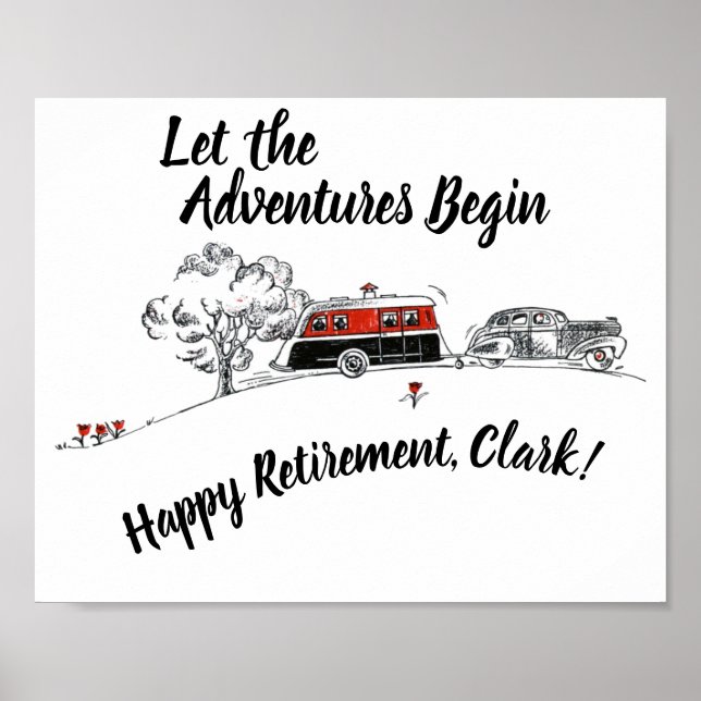 Poster Joyeuse fête de retraite signe Rétro Camper Advent (Devant)