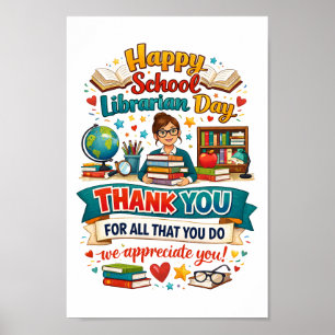 Poster Joyeuse fête des bibliothécaires scolaires   Merci