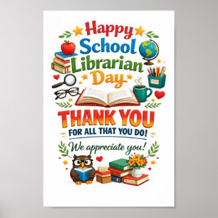 Poster Joyeuse fête des bibliothécaires scolaires   Merci