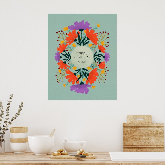 Poster Joyeuse fête des mères violet et orange fleuri (Cuisine)