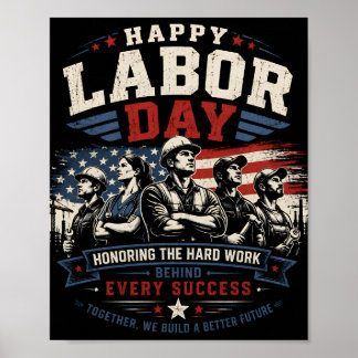 Poster Joyeuse fête du Travail Drapeau américain vintage