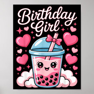 Poster Joyeuse Fille D'anniversaire Mignonne Nk Nœud Thé