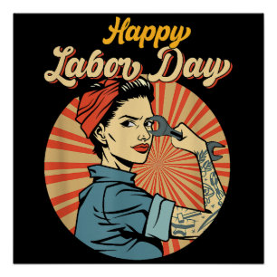 Poster Joyeuse Fille de la Fête du Travail Forte Mouvemen