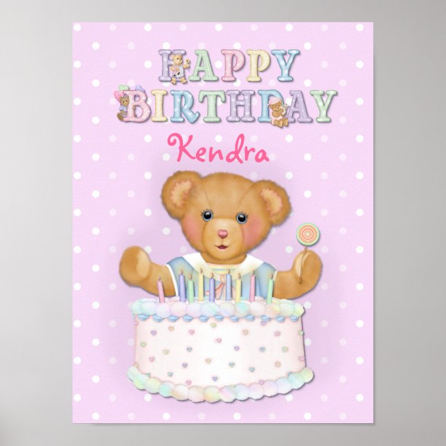 Poster Joyeuse fille d'ours d'anniversaire - Personnalise (Devant)