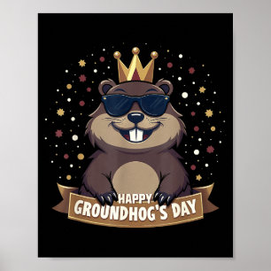 Poster Joyeuse journée de la marmotte 2025 drôle de woodc