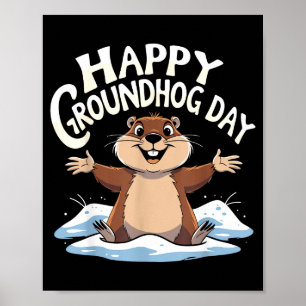 Poster Joyeuse journée de la marmotte Mignonne Marmotte F
