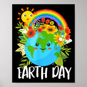 Poster Joyeuse Journée de la Terre Terre Mignonne Avec Fl