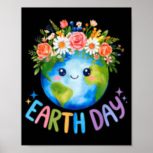 Poster Joyeuse Journée de la Terre Terre Mignonne avec Fl