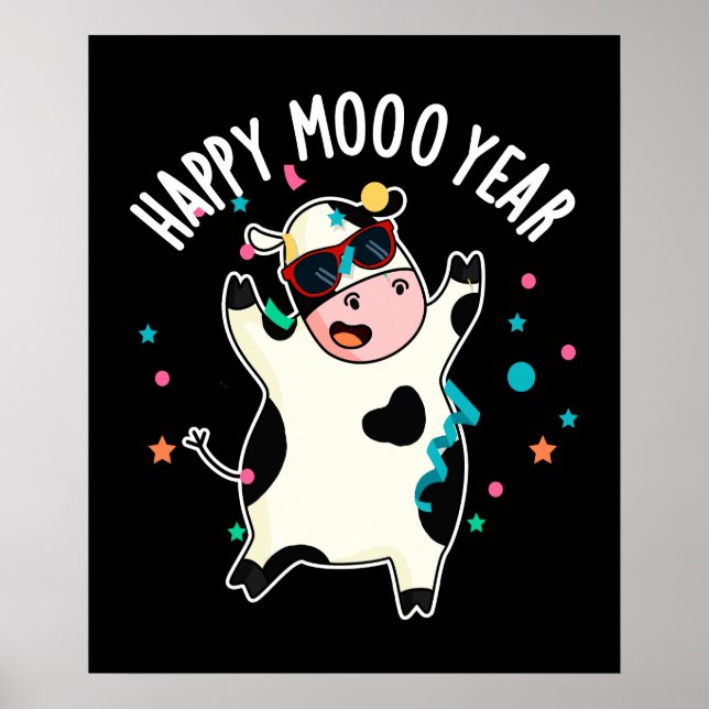 Poster Joyeuse Moo Année Funny Cow Pun Dark BG (Devant)