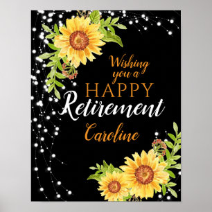 Poster Joyeuse retraite florale tournesol noir