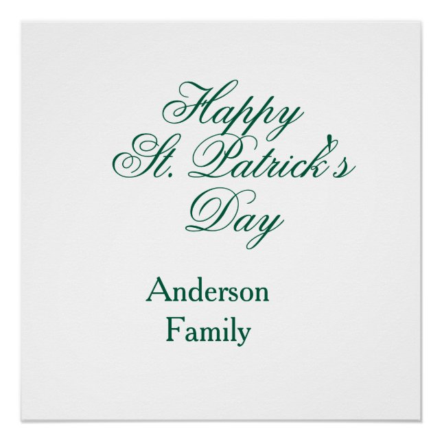 Poster Joyeuse Saint-Patrick famille nom vert minimal (Devant)