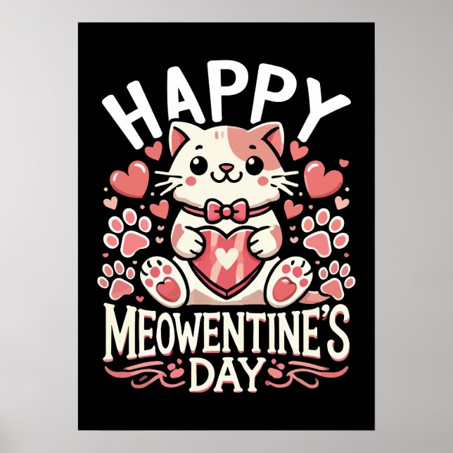 Poster Joyeuse Saint-Sylvestre - Cute Cat Saint-Valentin (Devant)