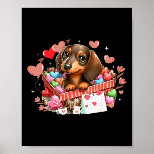 Poster Joyeuse Saint-Valentin Cœurs Mignon Teckel Chien A