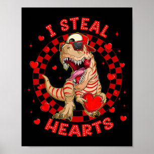 Poster Joyeuse Saint-Valentin Je vole des cœurs Trex Dino